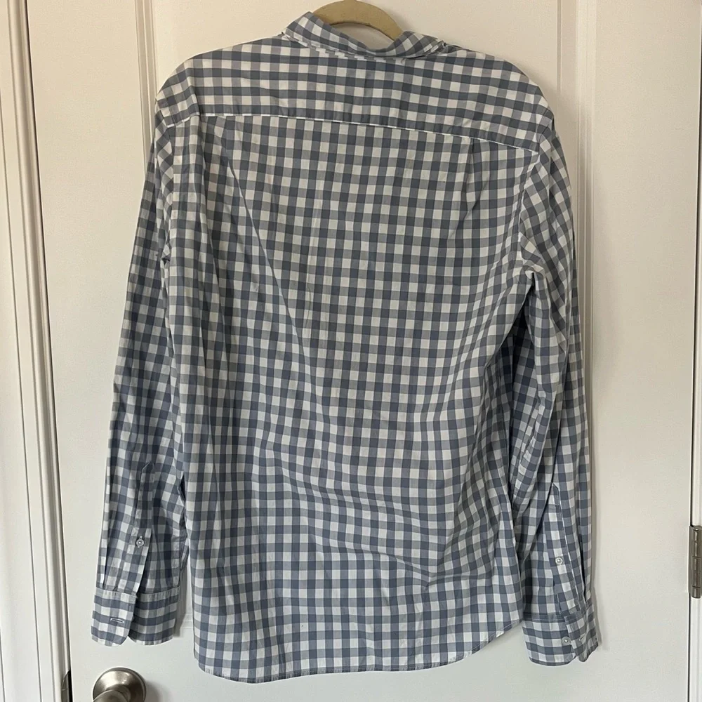 J.Crew Mens Medium Slim Light Blue Gray Long Sleeve Gingham Checkered Button Up